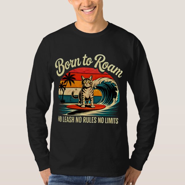 Summer Cat Surfer - Retro Beach Design T-Shirt (Front)