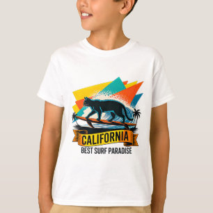 Summer Cat Surfing - Boys Retro California T-Shirt
