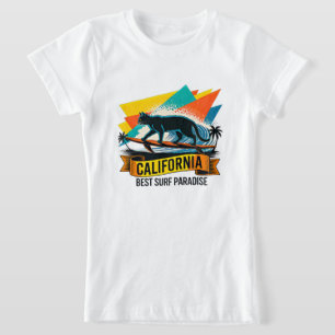 Summer Cat Surfing Girls Retro California Beach T-Shirt