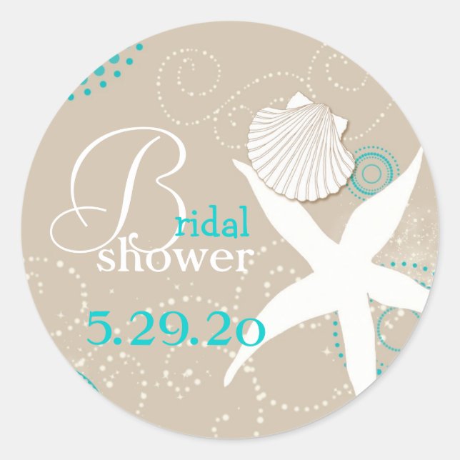 Summer Celebration Beach Bridal Shower Classic Round Sticker (Front)