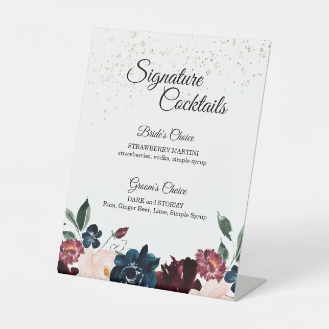 Summer Celebration Wedding Cocktail Menu Pedestal Sign (Front)