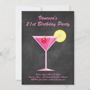 Summer Chalkboard & Pink 21st Birthday Party Invitation