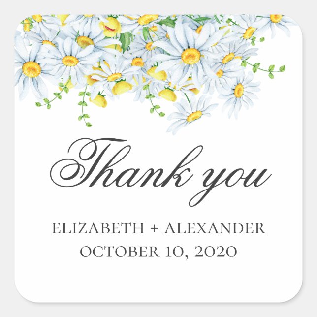 Summer chamomile thank you. Spring flowers wedding Square Sticker (Front)