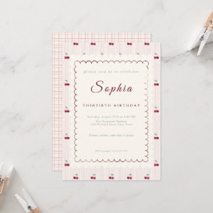 Summer Cherry Picnic Scalloped 30th Birthday Invitation