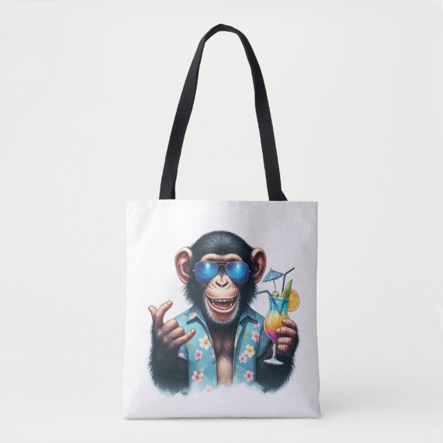 Summer Chill Chimp Chillin - Sunglasses & Cocktail Tote Bag (Front)