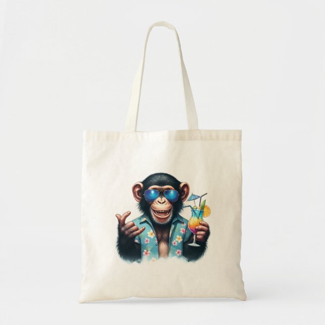 Summer Chill Chimp Chillin - Sunglasses & Cocktail Tote Bag (Front)