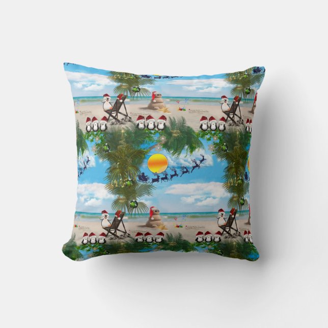 Summer Christmas Baby on the Beach repeat Design Cushion (Front)