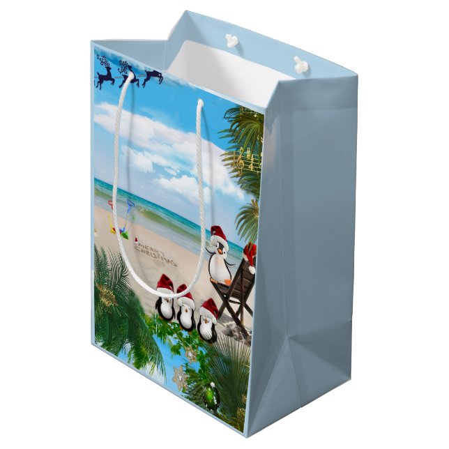 Summer Christmas Baby on the Beach repeat Design Medium Gift Bag (Back Angled)