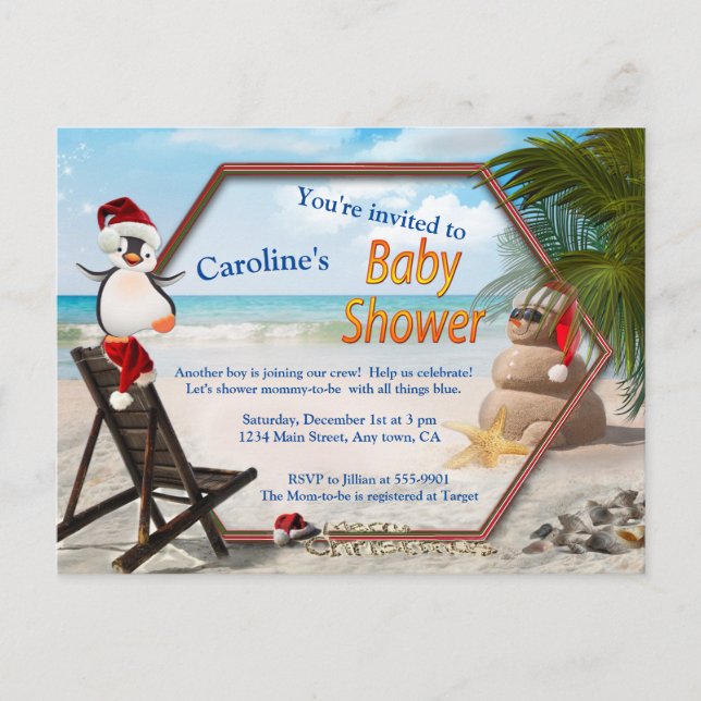 Summer Christmas Baby Shower Invitation Postcard (Front)