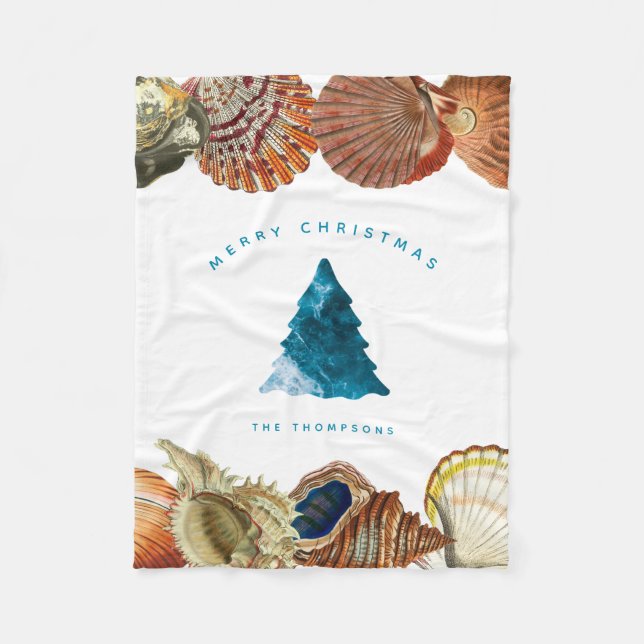 Summer Christmas Beach Seashell Custom Name Fleece Blanket (Front)