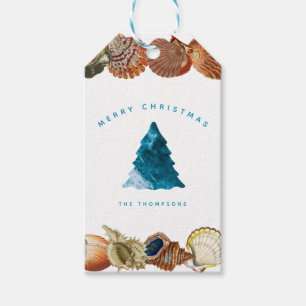 Summer Christmas Beach Seashell Custom Name Gift Tags