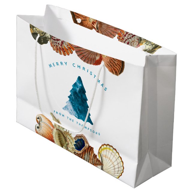 Summer Christmas Beach Seashell Custom Name Large Gift Bag (Front Angled)
