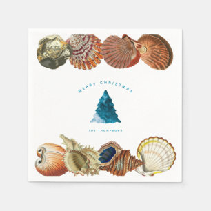 Summer Christmas Beach Seashell Custom Name Napkin