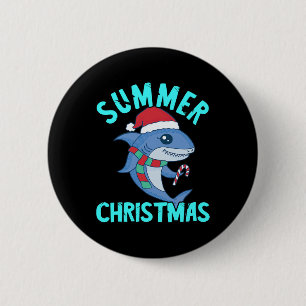 Summer Christmas In July Cute Santa Shark Fish Xma 6 Cm Round Badge