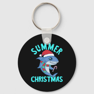Summer Christmas In July Cute Santa Shark Fish Xma Key Ring