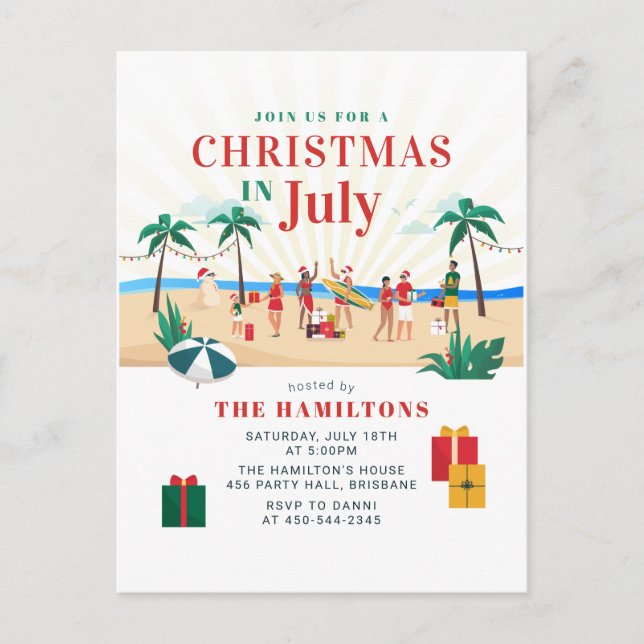 Summer Christmas In July Party Invitation Postcard (Front)