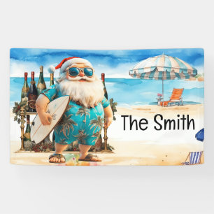 Summer Christmas in July Santa Claus on beach Banner