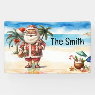 Summer Christmas in July Santa Claus on beach Banner