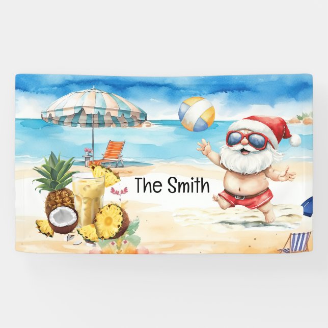 Summer Christmas  in July  Santa Claus on beach  Banner (Horizontal)