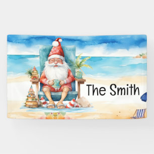 Summer Christmas  in July  Santa Claus on beach  Banner