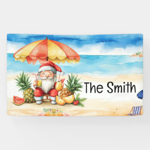 Summer Christmas in July Santa Claus on beach Banner