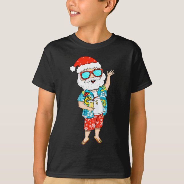 Summer Christmas In July Tropical Santa Holding Ju T-Shirt (Front)