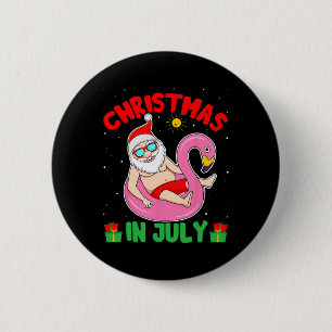 Summer Christmas In July - Tropical Santa Surfing 6 Cm Round Badge