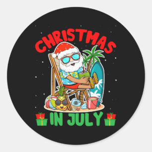 Summer Christmas In July - Tropical Santa Surfing Classic Round Sticker