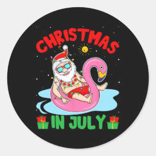 Summer Christmas In July - Tropical Santa Surfing  Classic Round Sticker
