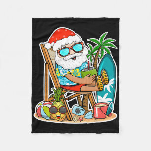 Summer Christmas In July - Tropical Santa Surfing Fleece Blanket