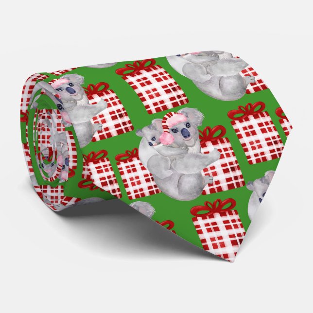 Summer Christmas Koalas Green Tie (Rolled)