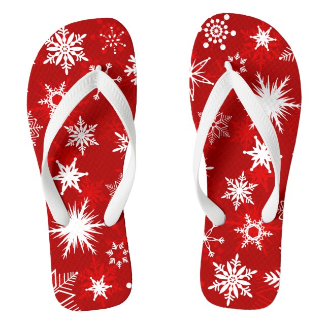 Summer Christmas red and white snowflake design Flip Flops (Footbed)