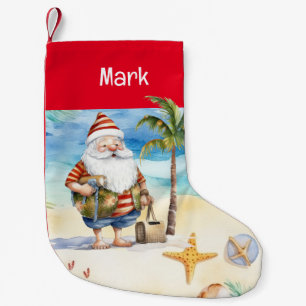 Summer Christmas with Santa Claus on beach Small Christmas Stocking