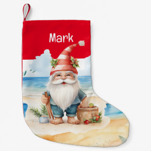 Summer Christmas with Santa Claus on beach Small Christmas Stocking