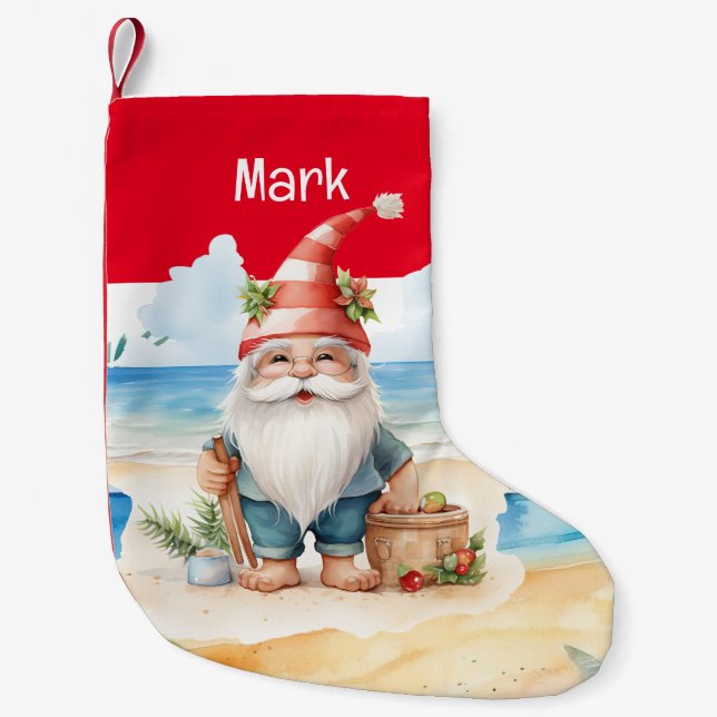 Summer Christmas with Santa Claus on beach  Small Christmas Stocking (Front)
