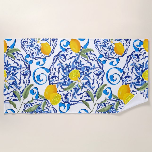 Summer citrus,boho ,bohemian,floral Mediterranean  Beach Towel (Front)