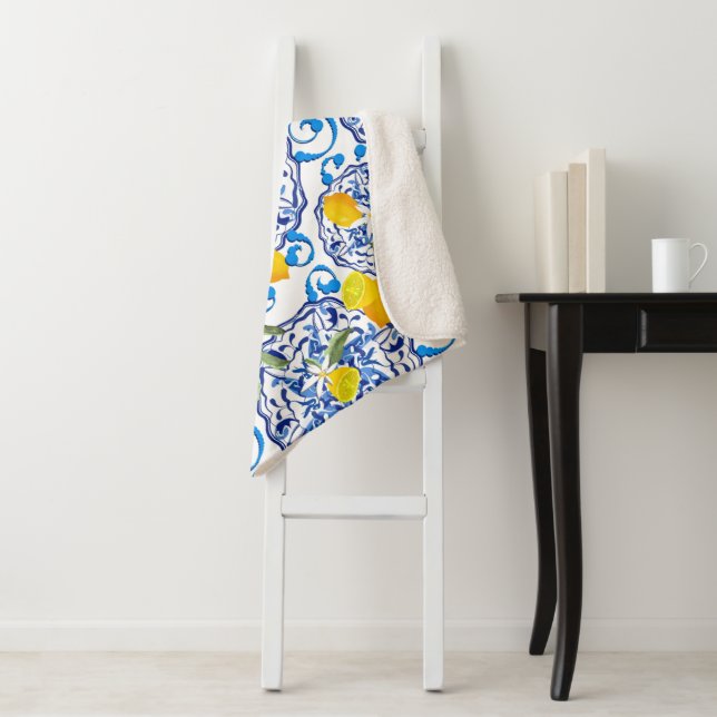 Summer citrus,boho ,bohemian,floral Mediterranean  Sherpa Blanket (In Situ)