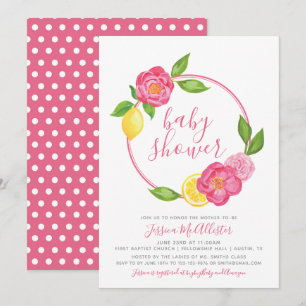 Summer Citrus Floral Wreath Girl Baby Shower Invitation