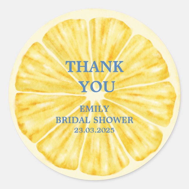 Summer citrus fruit lemon Bridal Shower  Classic Round Sticker (Front)