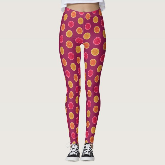 Summer Citrus Fruit Slice Tropical Pretty Pattern Leggings (Front)