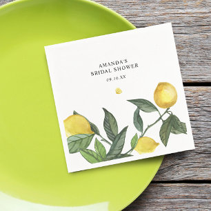 Summer Citrus Lemon Greenery Bridal Shower Napkin