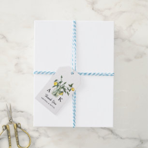 Summer Citrus Lemon Greenery Monogram Wedding Gift Tags