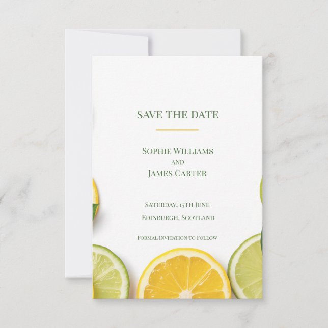 Summer Citrus Lemon Lime Tropical Scottish Wedding Save The Date (Front)