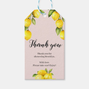 Summer citrus lemon pink yellow bridal shower gift tags