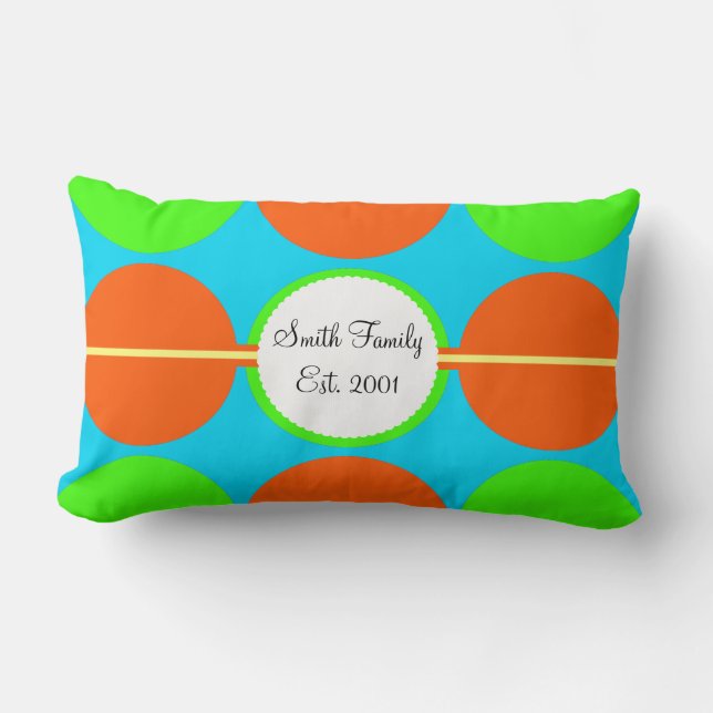 Summer Citrus Lime Green Orange Yellow Teal Circle Lumbar Cushion (Front)