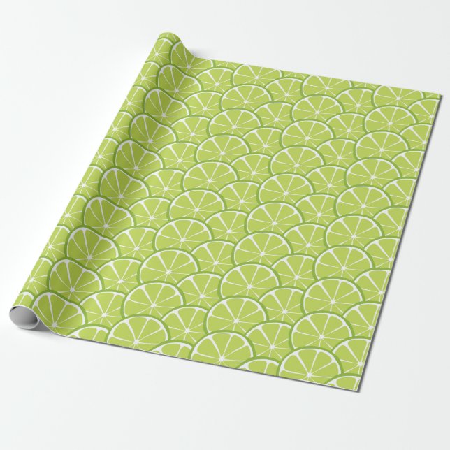 Summer Citrus Lime Slices Wrapping Paper (Unrolled)