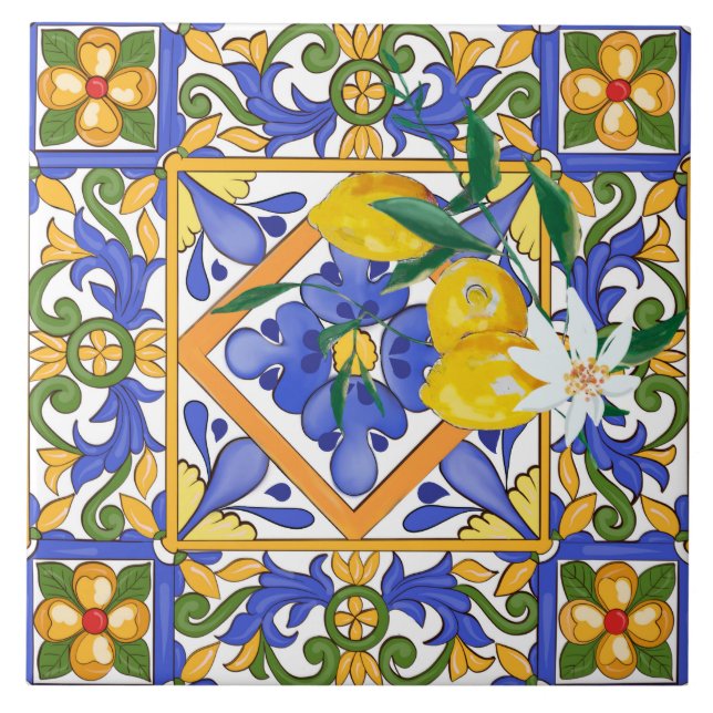 Summer,citrus,Sicilian,Mediterranean style,lemon,m Tile (Front)