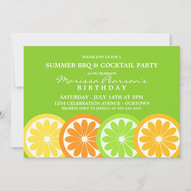 Summer Citrus Theme Birthday Party Invitations (Front)