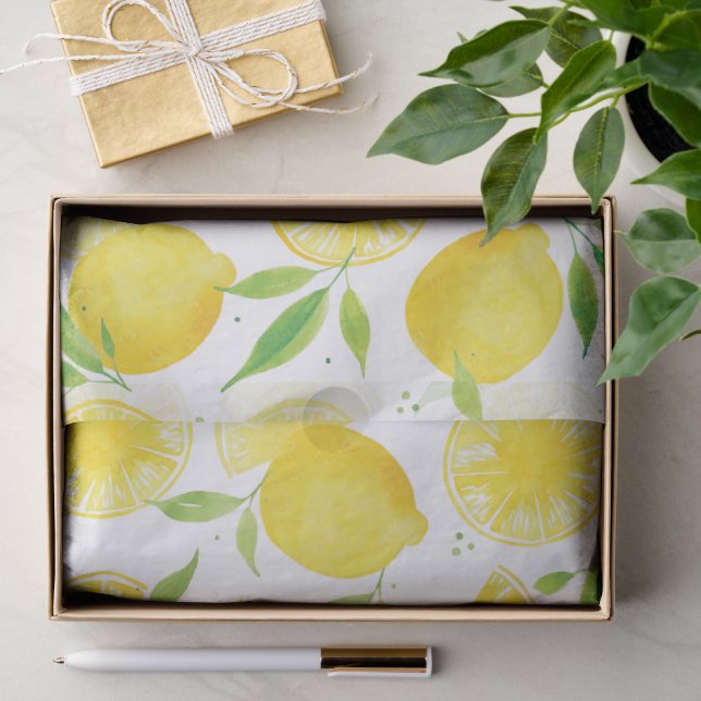 Summer Citrus Watercolor Lemon Pattern Tissue Paper (Gift)