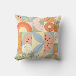 Summer Citrus Watermelon: Abstract Geometric Patte Cushion